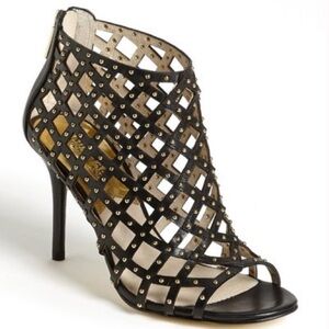 Michael Michael Kors Yvonne Heeled Booties Sz 7M Women Gold Studded Zip Ups